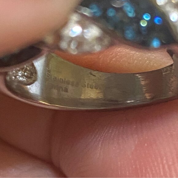 Ring Size 7 Stainless Steel CZ White Blue Women Semi-Precious Stone - Picture 8 of 9